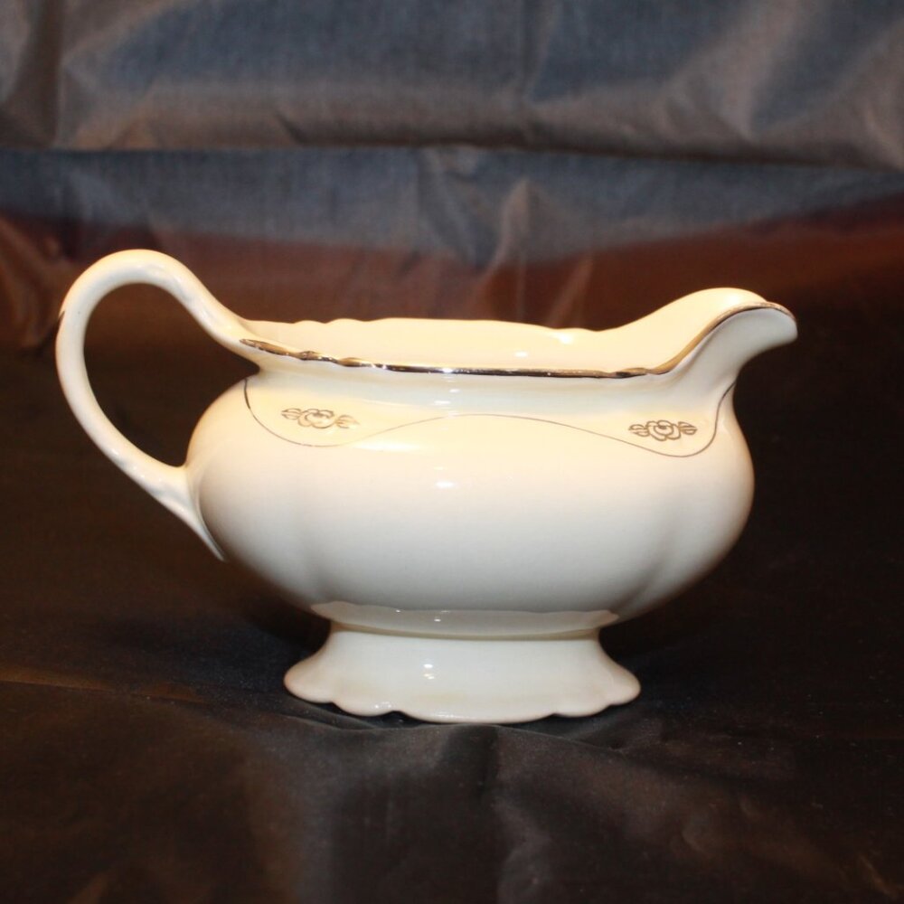 Homer Laughlin Virginia Rose Silver Rose Patrician Silver Scroll Creamer Vintage